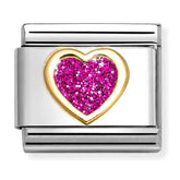 Nomination Composable Classic Link 030220/09 Heart in 18K Gold & Fuchsia Glitter Enamel